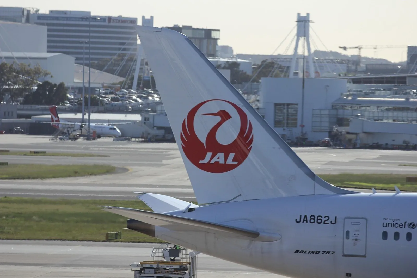 Самолёт JAL у выхода на посадку